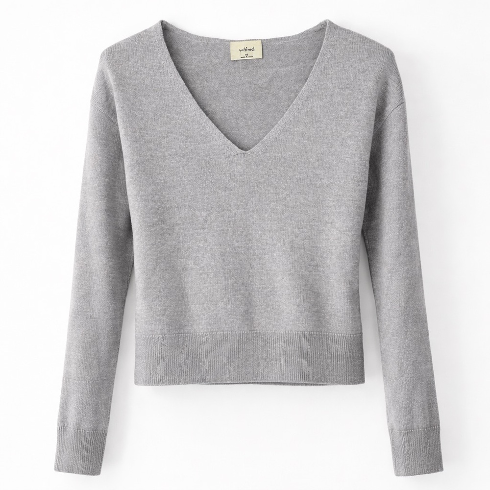Aritzia Wilfred Gray V Neck Cropped Sweater XS Lightweight Knit